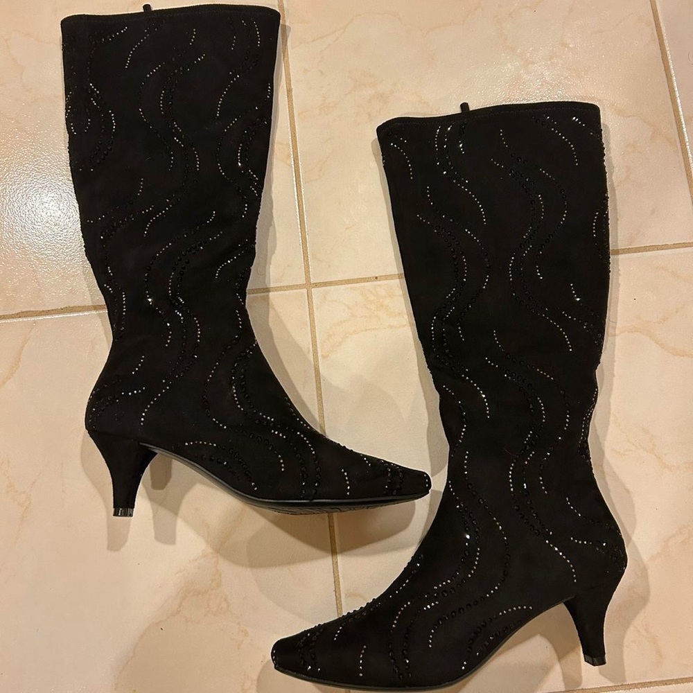 Impo Black Heeled Boots with Quilted Design